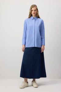 ŞİFON DETAYLI ÇİZGİLİ OVERSIZE GÖMLEK