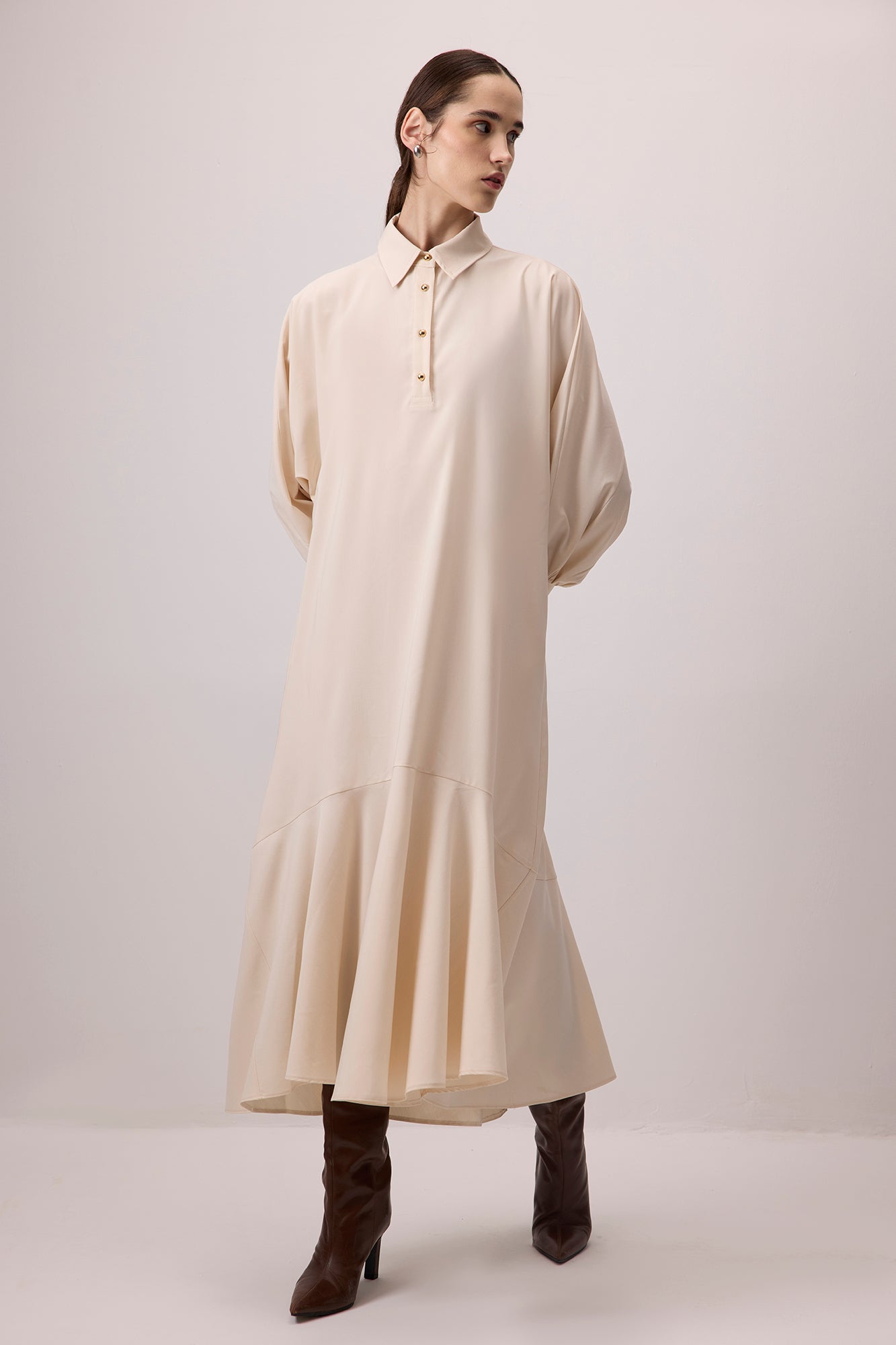 VOLANLI OVERSIZE VİSKON ELBİSE