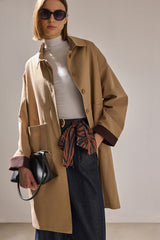 KADİFE DETAYLI OVERSIZE TRENÇKOT