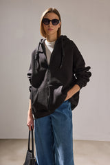KAPÜŞONLU FERMUARLI OVERSIZE SWEATSHIRT