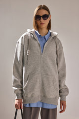 KAPÜŞONLU FERMUARLI OVERSIZE SWEATSHIRT