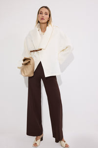 DERİ KEMERLİ SATEN CEKET