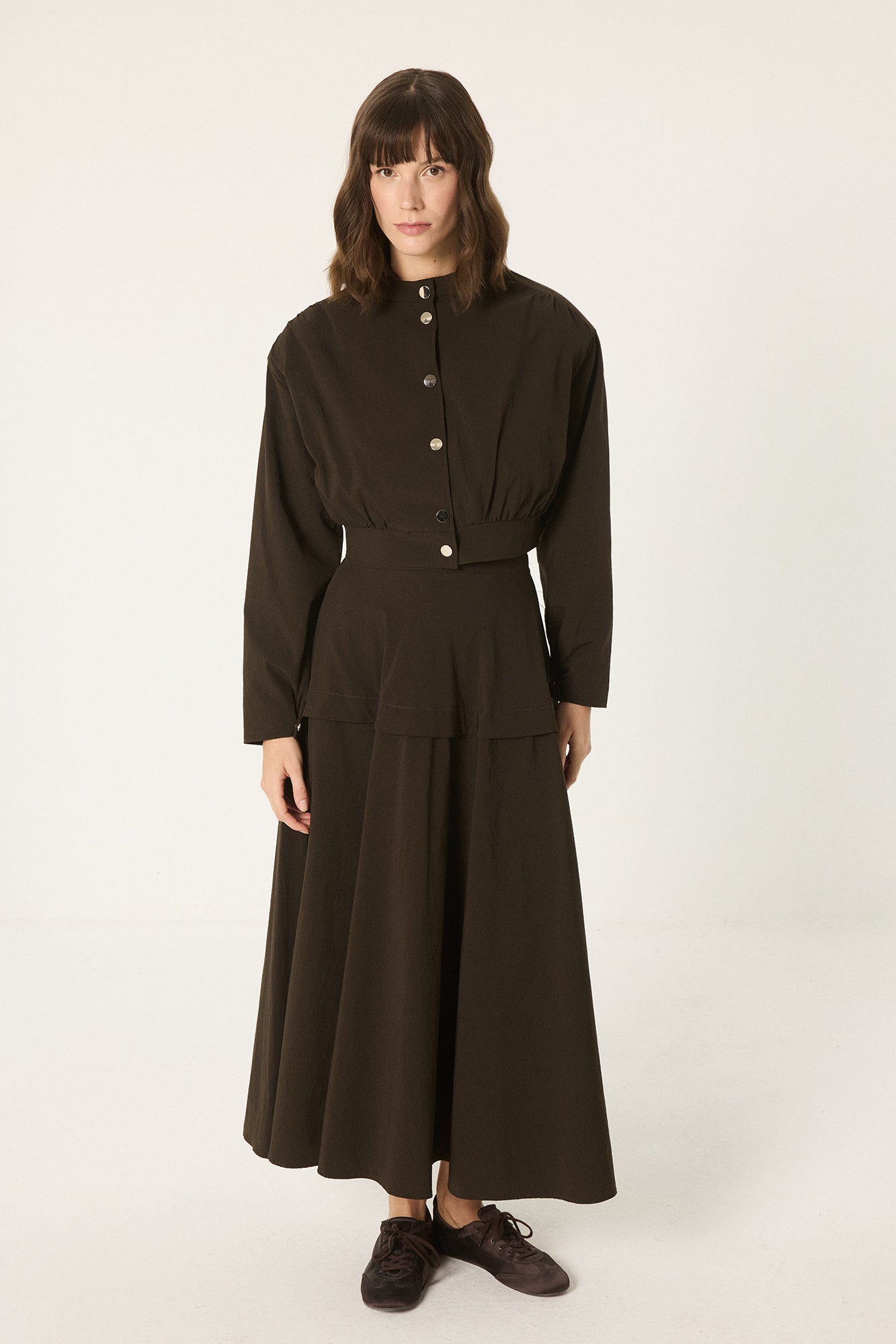 【未使用】THE TOE Peckham Jacket + Skirt Bitter Brown Donette Pleated Skirt | Suud Collection