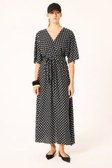 ETNİK DESENLİ V YAKA ELBİSE